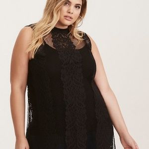 LACE MOCK NECK SLIT SIDE TANK TOP